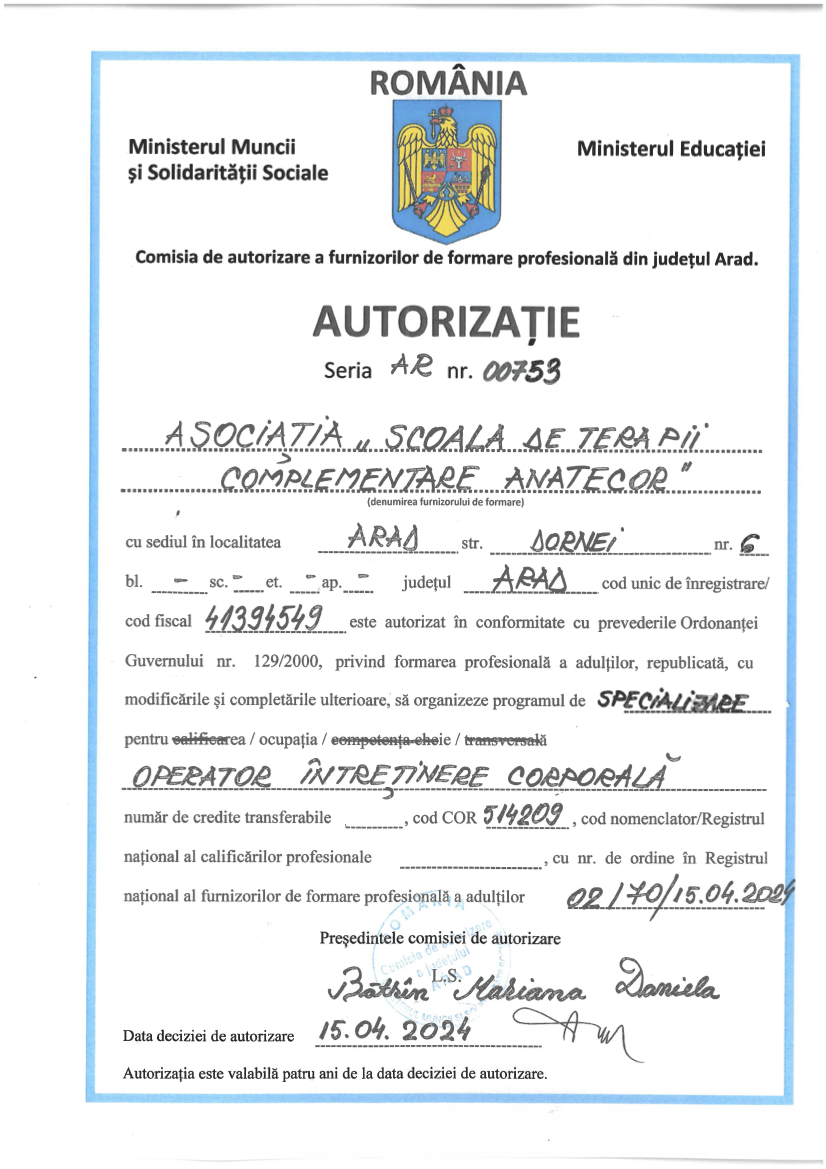 AUTORIZATIE INTRETINERE CORPORALA